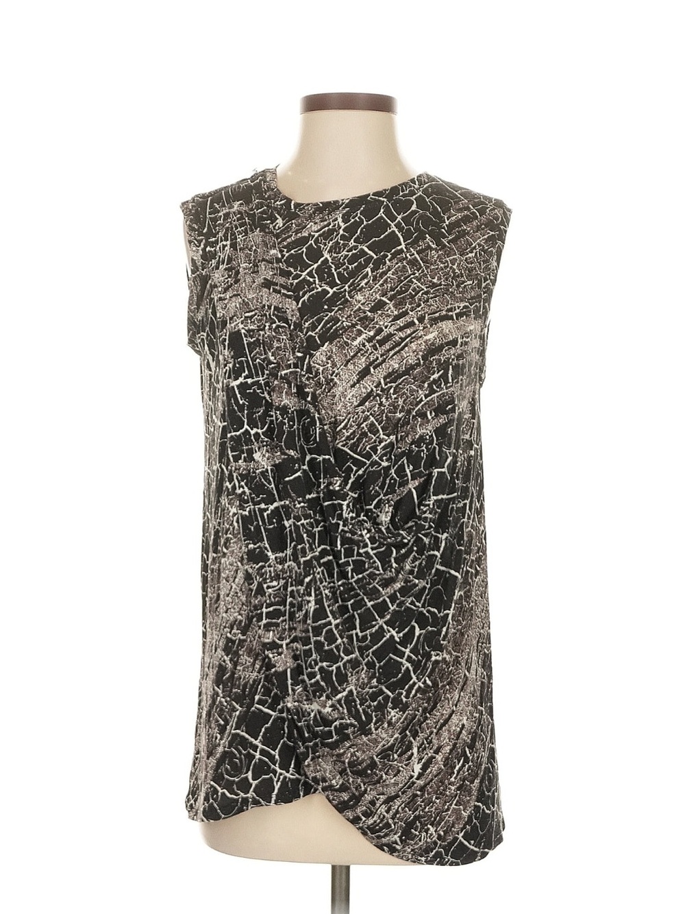 BCBGMaxAzria Black & White Abstract Draped Sleeveless Top